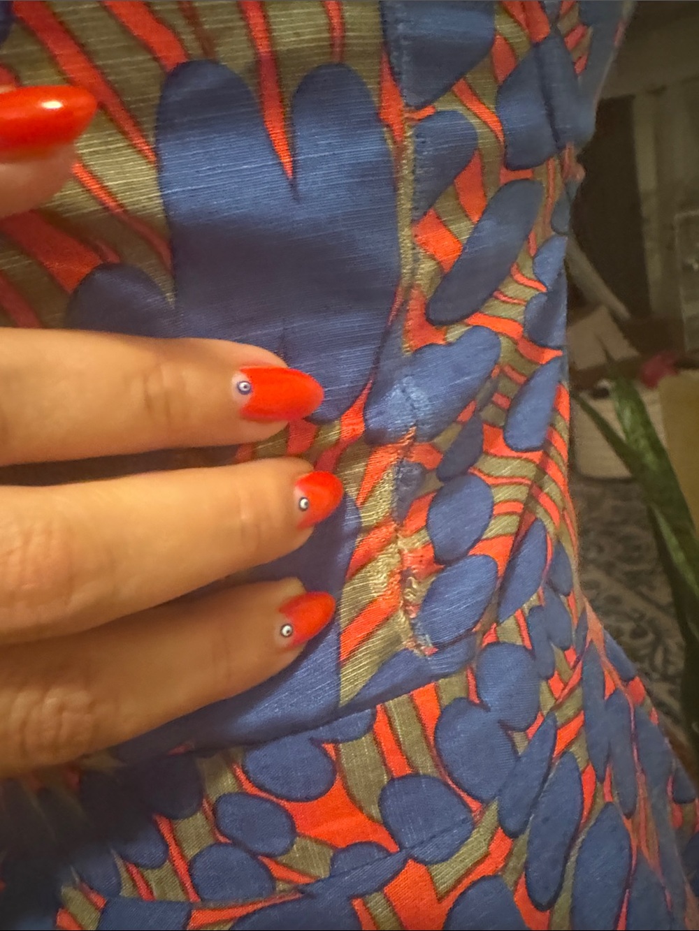 Rachel Comey Blue and Red Printed Spaghetti-Strap Mini Dress - Picture 6 of 11